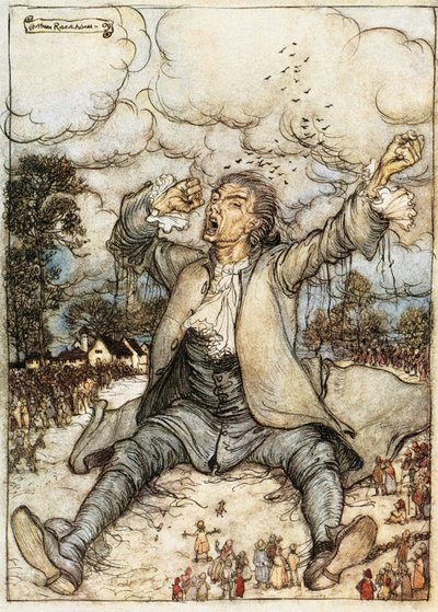 Gulliver se probouzí v Lilliput, ilustrace z Gulliverových cest od Jonathana Swifta, od Arthura Rackhama od Arthur Rackham