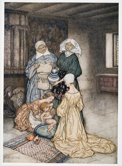 Neměl jsem snad čtyři nebo pět žen, které by se o mě staraly? ilustrace z Williama Shakespeara Bouře, hospoda. 1926 od Arthur Rackham