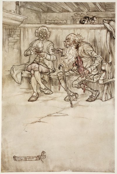 Dokonce jsem mluvil s Rip Van Winklem, který, když jsem ho viděl naposledy, byl velmi mrzutý stařec., z knihy Rip Van Winkle od Washingtona Irvinga, vyd. 1910 od Arthur Rackham