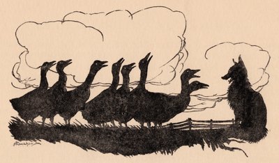 Ilustrace Arthur Rackham z Grimmovy pohádky, Liška a husy. od Arthur Rackham