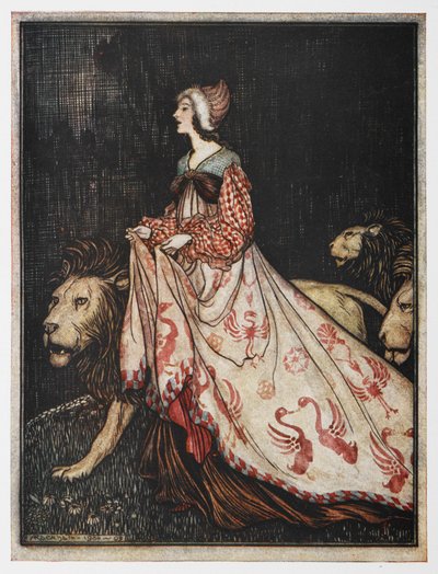 Ilustrace z filmu Dáma a lev. od Arthur Rackham
