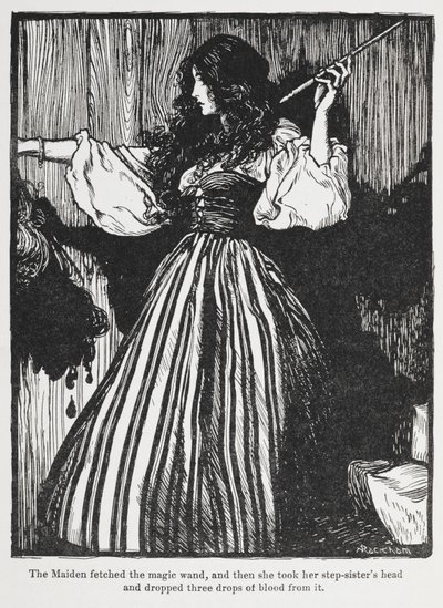 Ilustrace dívky v pruhovaných šatech od Sweetheart Roland. od Arthur Rackham