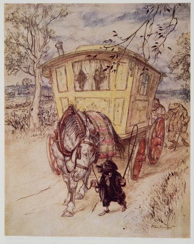 Bylo zlaté odpoledne: vůně prachu, který nakopali, byla bohatá a uspokojující, z hospody Wind in the Willows od Kennetha Grahama (1859 - 1932). 1940 od Arthur Rackham