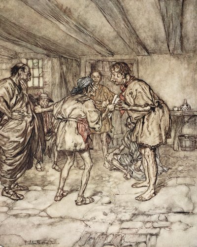 Dovolte mi také hrát na lva, ilustrace ze „Snu nocí svatojánských“ od Williama Shakespeara, 1908 od Arthur Rackham