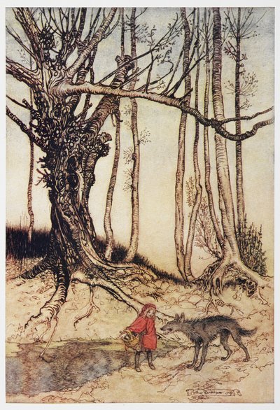 Červená karkulka a vlk v lese. od Arthur Rackham