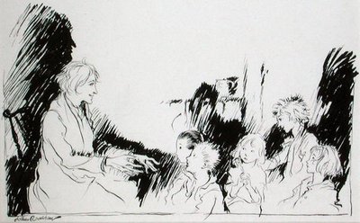 Dlouhé příběhy duchů, čarodějnic a indiánů, ilustrace z „Rip van Winkle“ od Washingtona Irvinga (1783-1859), vydání z roku 1916 (pero a inkoust na papíře) od Arthur Rackham