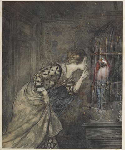 May Colvin a papoušek v kleci. od Arthur Rackham