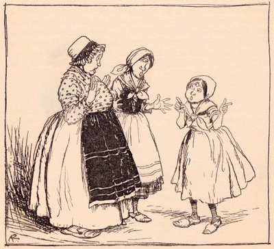 Teď už vím, proč tam ta zastrčená věc nejí. Ilustrace Arthura Rackhama z Grimmových pohádek Jednooký, dvouoký a tříoký. od Arthur Rackham