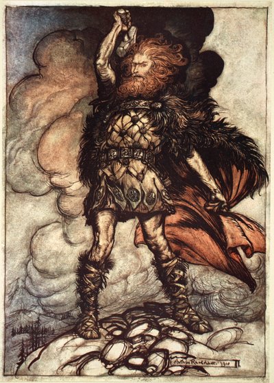 „Jeden z bohů, Donner, svolává mlhu pryč“, 1910. od Arthur Rackham