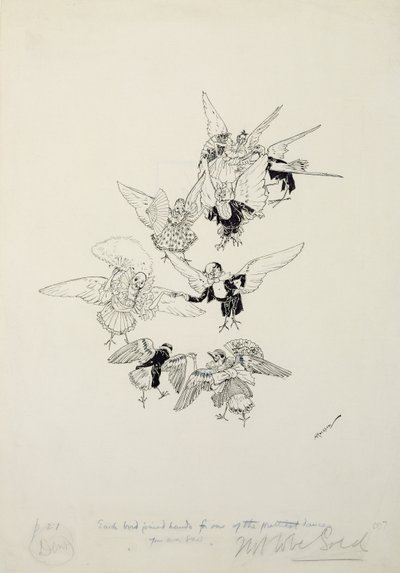 Jeden z nejhezčích tanců, jaké jste kdy viděli, ilustrace z The Zankiwank and the Bletherwitch, od S.J. Adair Fitzgerald, vydáno 1896 (pero a inkoust) od Arthur Rackham