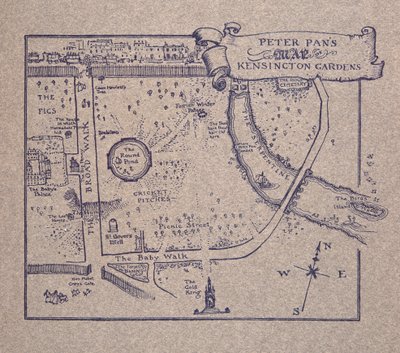 Peter Pans Mapa Kensington Gardens, od Petera Pana v Kensington Gardens od J M Barrie (1860 - 1937), pub. 1906 od Arthur Rackham