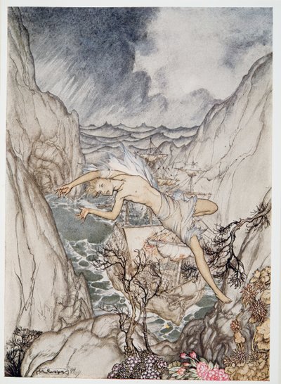 Bezpečně v přístavu je králova loď, ilustrace z The Bouře od Williama Shakespeara, hospoda. 1926 od Arthur Rackham