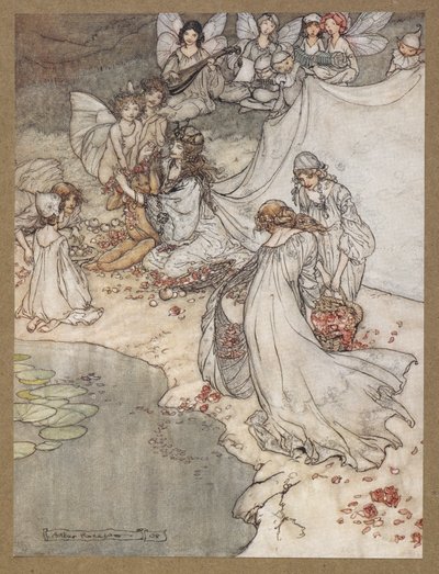 Nikdy neměla tak sladkého měňavce. Pohádkové písně. Scéna ze „Snu noci svatojánské“. od Arthur Rackham