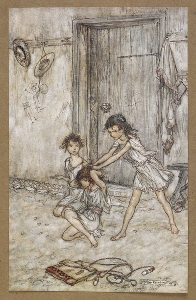 Když chodila do školy, byla liška. Scéna ze „Snu noci svatojánské“. od Arthur Rackham