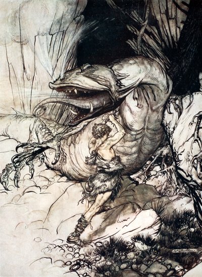 Siegfried zabíjí Fafnera, 1924. od Arthur Rackham