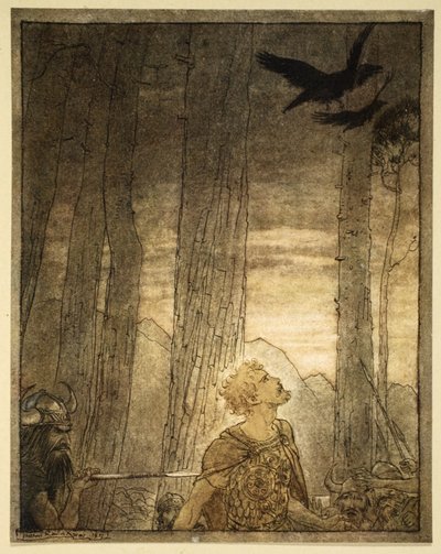 Siegfriedova smrt, ilustrace z knihy "Siegfried a soumrak bohů od Arthur Rackham