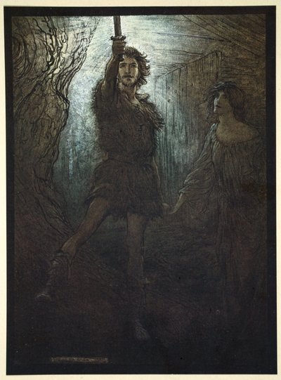 „Siegmund Walsung, ty vidíš! Jako dárek pro nevěstu ti přináší svůj meč, 1910. od Arthur Rackham