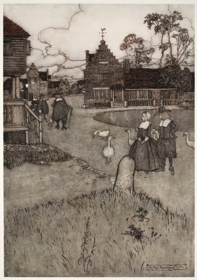 Některé z domů původních osadníků., z Rip Van Winkle od Washingtona Irvinga, hospoda. 1910 od Arthur Rackham