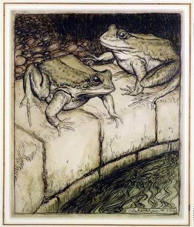 The Frogs and the Well, ilustrace z Ezopových bajek, vydáno 1912 (pero a inkoust a wc na papíře) od Arthur Rackham