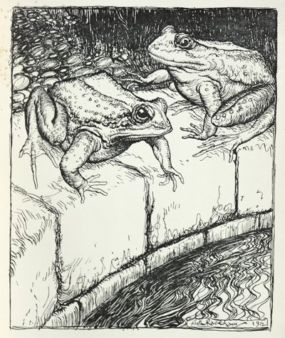 Žáby a studna, ilustrace z ‚Ezopových bajek‘, vydal Heinemann, 1912 od Arthur Rackham