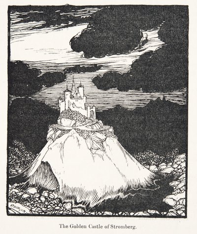 Zlatý zámek Stromberg, z Pohádek bratří Grimmů, hospoda. 1909 od Arthur Rackham