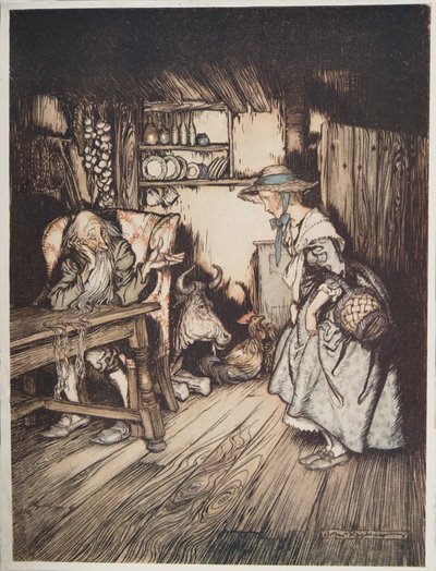 Chata v lese, z Bratříčka a sestřičky a jiné pohádky bratří Grimmů, pub. 1917 od Arthur Rackham