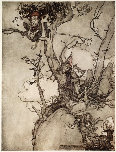 Pohoří Kaatsberg nebo Catskill bylo vždy krajem plným bajek., od Rip Van Winkle od Washingtona Irvinga, hospoda. 1910 od Arthur Rackham