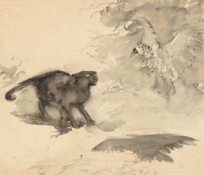 Papoušek a kočka (Sketch for „Good-Night“ od Eleanor Gatesové) od Arthur Rackham