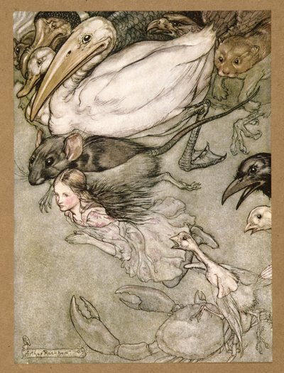 The Pool of Tears, z Alenčina dobrodružství v říši divů, Lewis Carroll, pub. 1907 od Arthur Rackham