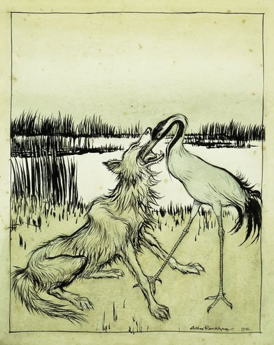 Vlk a jeřáb - Aesopsovy bajky, 1912 od Arthur Rackham