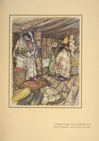 Jezevčí zimní sklady, které byly skutečně vidět všude, zabíraly polovinu místnosti.“ od Arthur Rackham