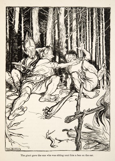 Obr dal tomu, kdo seděl vedle něj, krabici na ucho, od Bratříčka a sestřičky a jiné příběhy bratří Grimmů, pub. 1917 (litho) od Arthur Rackham