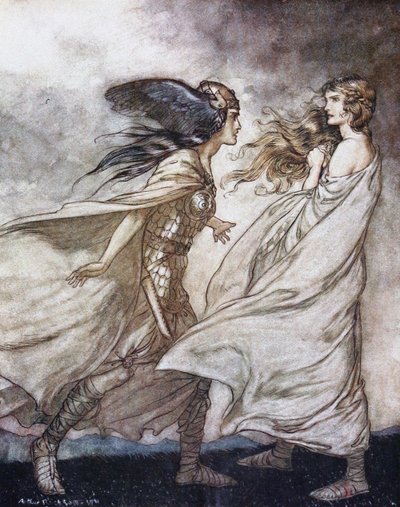 Prsten na tvé ruce. Ilustrace k Siegfriedovi a Soumraku bohů od Richarda Wagnera, od Arthur Rackham