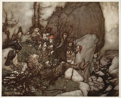 Spánek Ripa Van Winkla., z Rip Van Winkle od Washingtona Irvinga, hospoda. 1910 od Arthur Rackham