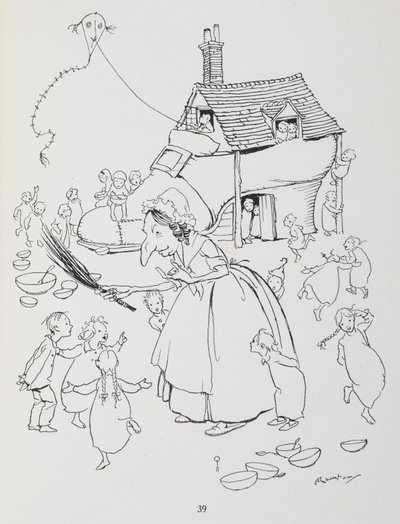 Byla jedna stará paní, která žila v botě. Žena s botníkem a spoustou dětí. od Arthur Rackham