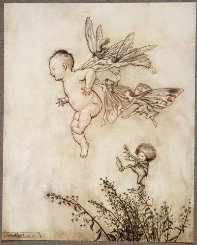 Všichni ho lechtali na rameni..., od Petera Pana v Kensington Gardens od J. M. Barrieho (1860 - 1937), hospoda. 1906 od Arthur Rackham