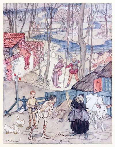 Nabídli krávu za každou nohu její krávy, ale ona tuto nabídku nepřijala, pokud Fiachna nezaplatila kauci. z Mongans Frenzy v irských pohádkách od Arthur Rackham