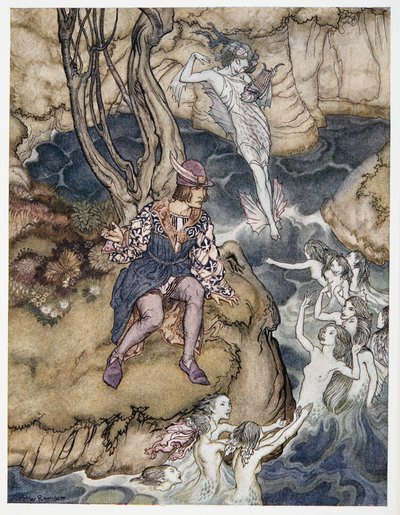 Tato hudba se plížila po vodách, ilustrace z hospody The Tempest Williama Shakespeara. 1926 od Arthur Rackham