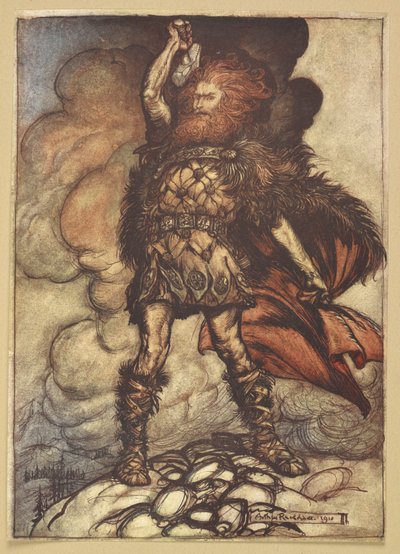 Thor zvedne kladivo. od Arthur Rackham