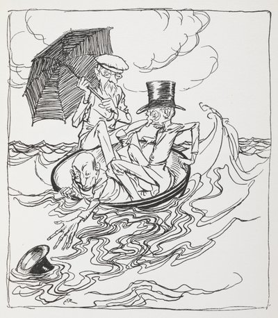 Tři muži v misce na moři. od Arthur Rackham