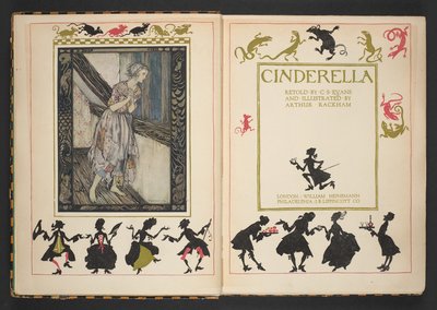Titulní strana a frontispis z Popelky, převyprávěný C.S. Evansem a ilustrovaný Arthurem Rackhamem od Arthur Rackham