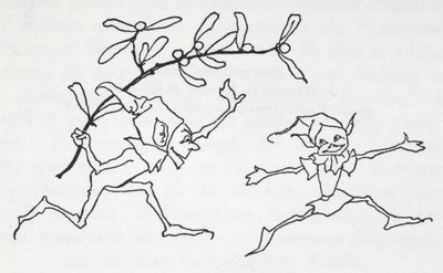 Dva elfové si hrají, jeden nese snítku jmelí od Arthur Rackham