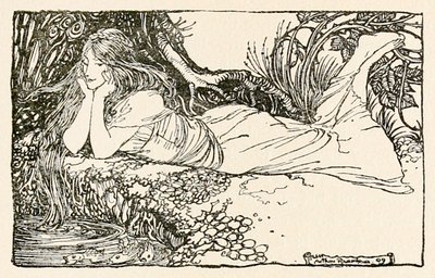 Undine hledící do vody z ‚Undine‘ od Arthur Rackham