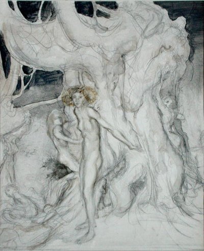 Dřevěné nymfy (akvarel a tužka na papíře) od Arthur Rackham