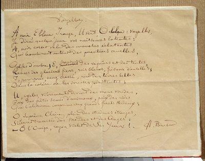 Rukopis básně Arthura Rimbauda: „Samohlásky““ od Arthur Rimbaud