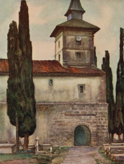 Baskicko: Kostel v Itxassou (barevné lito) od Arthur Romilly Fedden