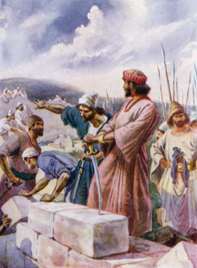 Nehemiáš staví zeď (barva litho) od Arthur Twidle