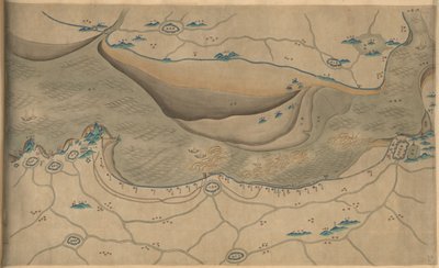 120 000. dodávané. Orientováno od severu dolů. Reliéf zobrazený obrázkově. Obrazová mapa. Hummel koupě 1930, č.p. 34. Ukazuje oblast podél řeky Qiantang, zejména část zálivu Hangzhou v provincii Zhejiang. Dostupné také prostřednictvím Knihovny o od Arthur W. Hummel
