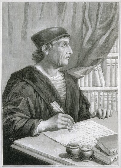 Antonio de NEBRIJA (Antonio Martinez de Cala y Xarava, Antonius Nebrissensis, Antonius Lebrixen) (1441-1522). Anglický humanista a gramatik. Rytina od Artist Unknown