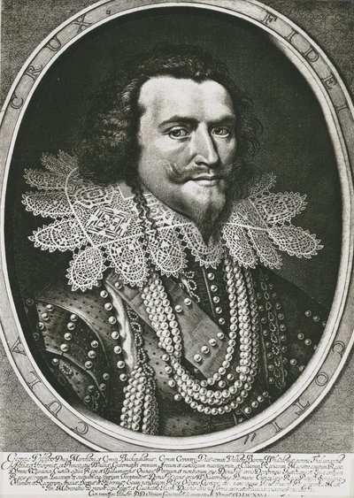 BUCKINGHAM, George Villiers, vévoda z (1592-1628). Britský politik, oblíbenec Jakuba I. a Karla I. Lept. od Artist Unknown